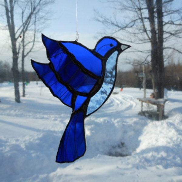 Mountain blue bird med. stained glass suncatcher