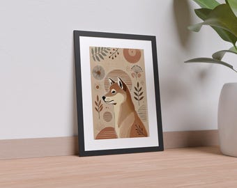 Boho Shiba Inu Print | Minimalist Dog Wall Art | Aesthetic Pet Decor | Digital Download