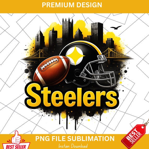 Steelers Football Sublimation Clipart PNG: Use for T-shirt, Stickers, Mug, Frame, Tumbler (Digital Download)