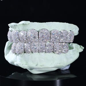 VVS Moissanite 925 Sterling Silver Diamond Grillz, 925 Silver Moissanite Grillz, 8 x 8 Moissanite Griilz, VVS Moissanite Grillz