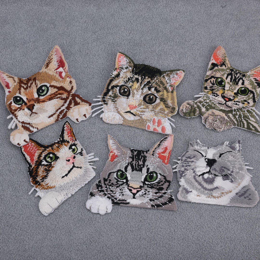 16-Pack Cute Cat Iron-On Patches — Assorted Kitten Designs, Embroidered Appliques For Jackets, Bags & Jeans