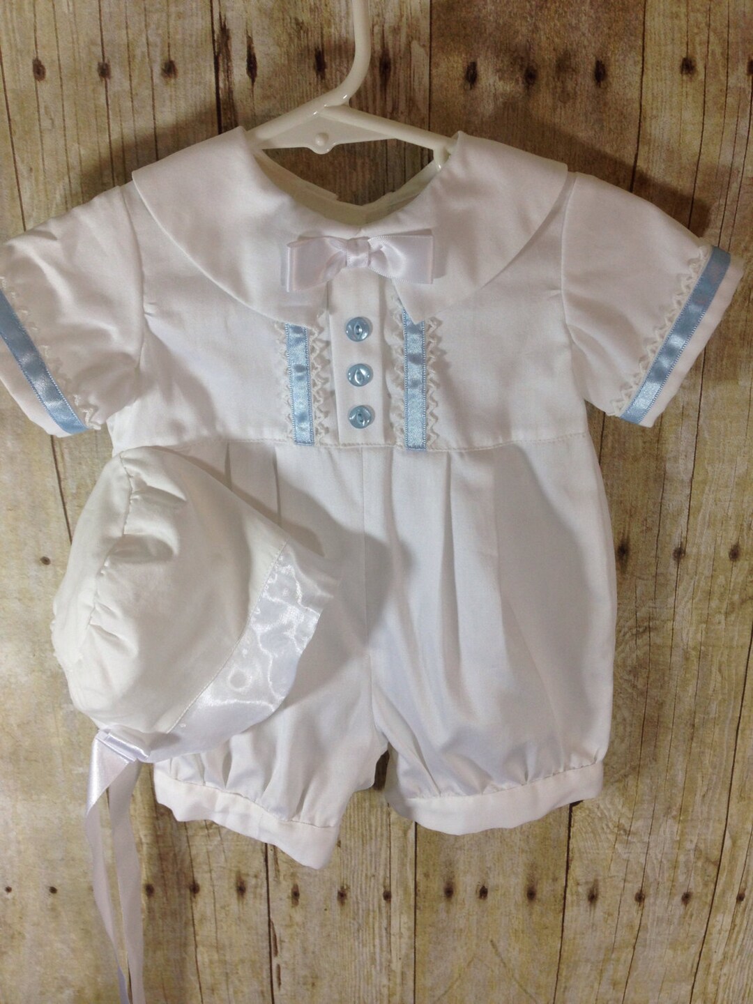 CHRISTENING SUIT Baby Boy Romper With Blue Accent - Etsy
