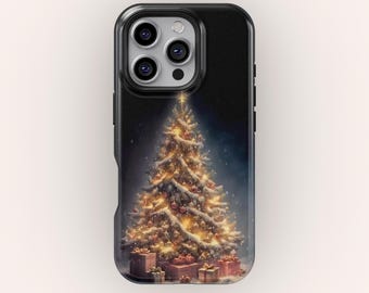 Retro Christmas Phone Case, Xmas Tree Festive Mobile Case, Snowing iPhone 17 16 15 14 13 Pro Max, Samsung Galaxy S25 S24 S23 S22 S21 Ultra