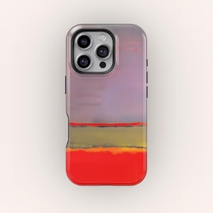 May include: A smartphone case with a colorful abstract design. The case features a gradient of colors, including red, yellow, and purple. The case has a glossy finish and a camera cutout.