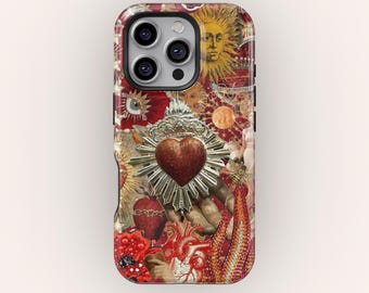 Vintage Mosaic Sacred Heart Phone Case: Sun Illustration