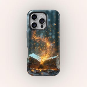 Magisk bok iPhone-skal, fantasiestetiskt telefonskal för iPhone 17 16 15 14 13 12 Pro Max, förtrollad glöd Samsung Galaxy S25 S24 Plus Ultra