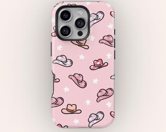 Y2K Cowgirl Hat Phone Case, Pink Western Star Cover for iPhone 17 16 15 14 13 12 Pro Max, Samsung S25 S24 S23, Cute Country Aesthetic Case