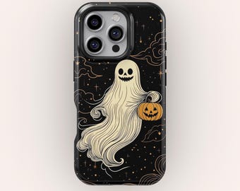 Halloween Ghost Pumpkin Phone Case for iPhone 17 16 15 14 13 12 Pro Max Plus , Spooky Protective Cover for Samsung Galaxy S23 S24 S25 Ultra