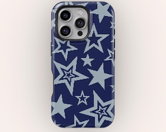 Silver Star Phone Case | Y2K Aesthetic, Black Star Flat Protective Phone Case for iPhone 17 16 15 14 13 12 11 Pro Max, Samsung S25 S24 S23