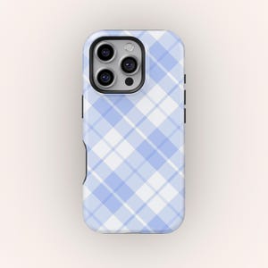 Blue Gingham Plaid Phone Case: Minimalist Checkered Pattern