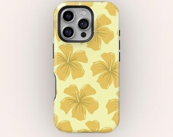 Yellow Hibiscus Phone Case, Cute, Pastel, Tropical, Summer, Floral iPhone 16 15 14 Pro Max XS, Phone 13 12 Mini Case, Samsung S25 S24 Ultra