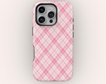 Pink Gingham Phone Case, Retro Aesthetic Geometric Checkered Phone Case, iPhone 17 16 15 14 Pro Max XS, iPhone 13 Mini Case, Samsung S25 S24