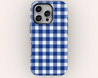 Blue Gingham Stripes Phone Case: Protective Dual Layer Design