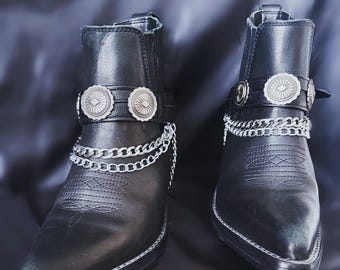 Handmade Vegan Leather Boot Straps: Western Conchos & Chains