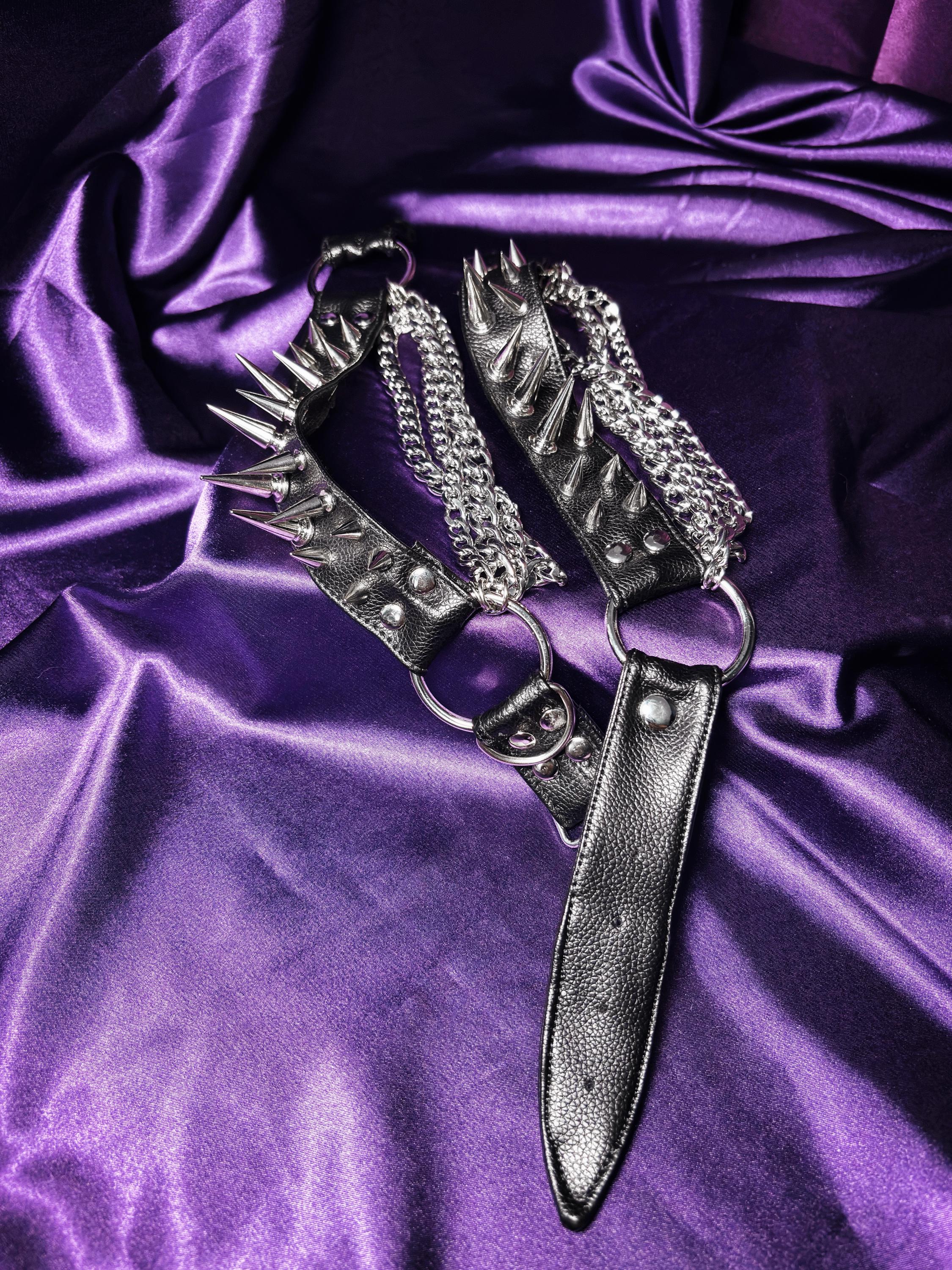 Spiked Vegan Leather Boot Straps with Chains: Heavy Metal Style