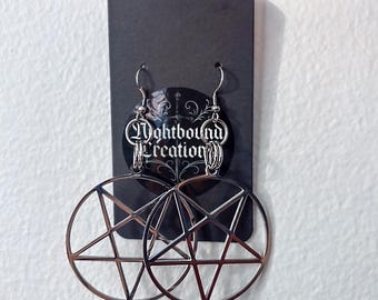 Pentagramoorbellen – Handgemaakte roestvrijstalen gotische sieraden | Occulte oorbellen in alternatieve stijl