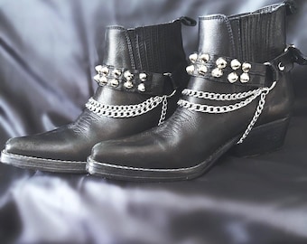 Studded Vegan Leather Boot Strap: Heavy Metal Chain Accessory