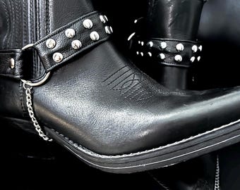 Lanières de bottes en similicuir faites main avec clous et chaînes - Accessoires pour bottes punk rock et motard