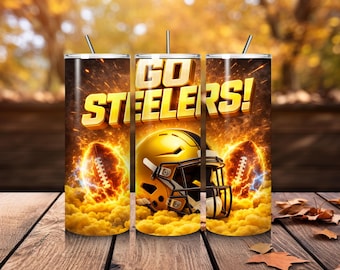 Adesivo per bicchiere termico Steelers PNG, mascotte di football americano per sublimazione (file digitale)
