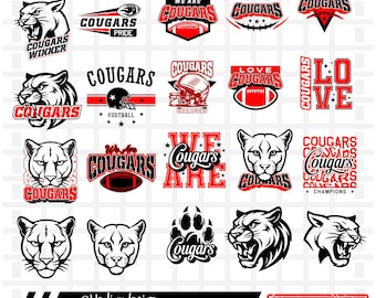 Cougars SVG, 20 Cougars SVG Bundle, Cougars Cutfile, Cricut, Mascot School, Go Cougars, Leopard Skin, Football, PomPom, Paw, Silhouette, PNG