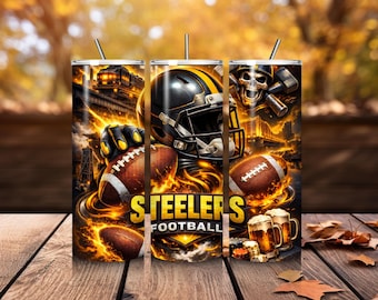 Steelers Football 20 Unzen Tumbler Wrap, Maskottchen Sublimationsdesign (PNG Digitale Datei)