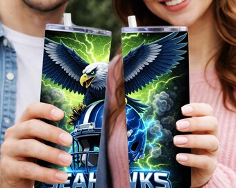 Seahawks Tumbler Wrap PNG, Football Mascot Sublimation (Digital File)