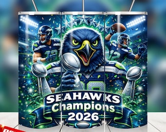 Seahawks Champions 2026, Seahawks Football 20oz Tumbler Wrap, Game Day PNG (Digital Download)