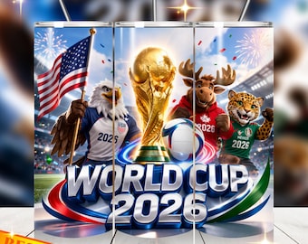 Diseño para vaso con la mascota del Mundial 2026, Estados Unidos, México y Canadá, sublimación PNG (descarga digital)