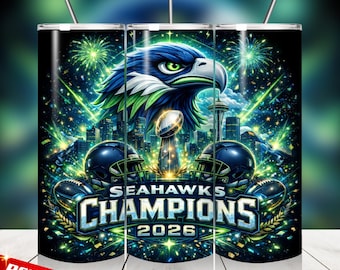 Seahawks Champions 2026, Seahawks Football 20oz Tumbler Wrap, Game Day PNG (Digital Download)