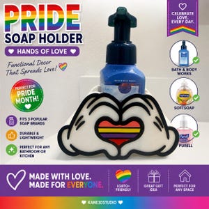 Pride Hands Soap Holder | Fits Bath & Body Works, Softsoap  Purell | Rainbow Heart Bathroom Decor | Gift for Pride Month