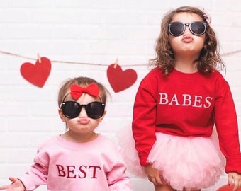 Minimalist Babes Crewneck, red sweatshirt, babes, pink, comfortable, cozy, simple, minimalist, girls, Valentine's Day, Valentine's Day gift
