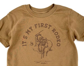 It’s My First Rodeo, Light Brown, cowboy theme, cowgirl birthday party, Wild West, rodeo shirt, kids horse shirt, boys birthday, first tee