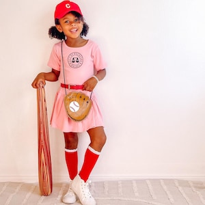 Rockford Peaches Costume, Pink Girls Dress, Baseball Costume, Cute Kids Costume, Halloween, Toddler Dress Up, Photoshoot Idea, Georgia Peach image 5