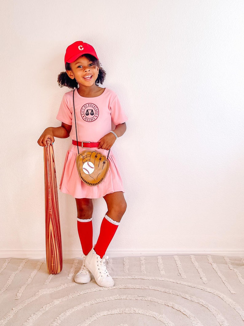 Rockford Peaches Costume, Pink Girls Dress, Baseball Costume, Cute Kids Costume, Halloween, Toddler Dress Up, Photoshoot Idea, Georgia Peach image 5