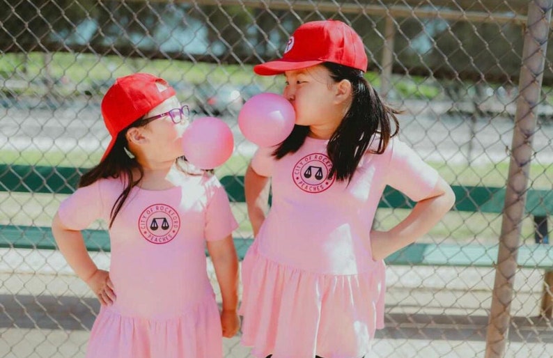 Rockford Peaches Costume, Pink Girls Dress, Baseball Costume, Cute Kids Costume, Halloween, Toddler Dress Up, Photoshoot Idea, Georgia Peach image 3