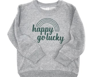 Happy Go Lucky, Toddler St Patricks Day Shirt, Green Lucky Rainbow Shirt, Baby Saint Patricks Day Shamrock Tee Gift For Toddler, Charm