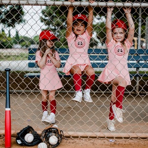 Rockford Peaches Costume, Pink Girls Dress, Baseball Costume, Cute Kids Costume, Halloween, Toddler Dress Up, Photoshoot Idea, Georgia Peach image 6