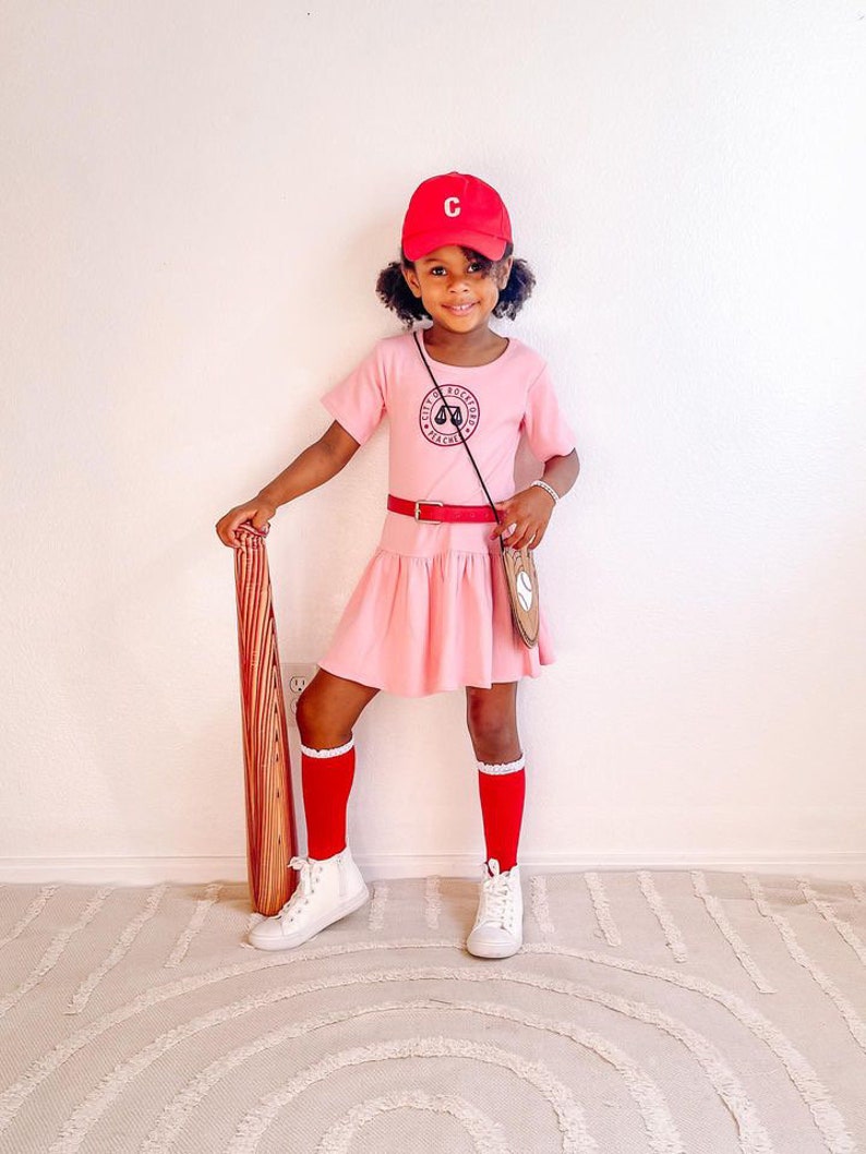 Rockford Peaches Costume, Pink Girls Dress, Baseball Costume, Cute Kids Costume, Halloween, Toddler Dress Up, Photoshoot Idea, Georgia Peach image 10