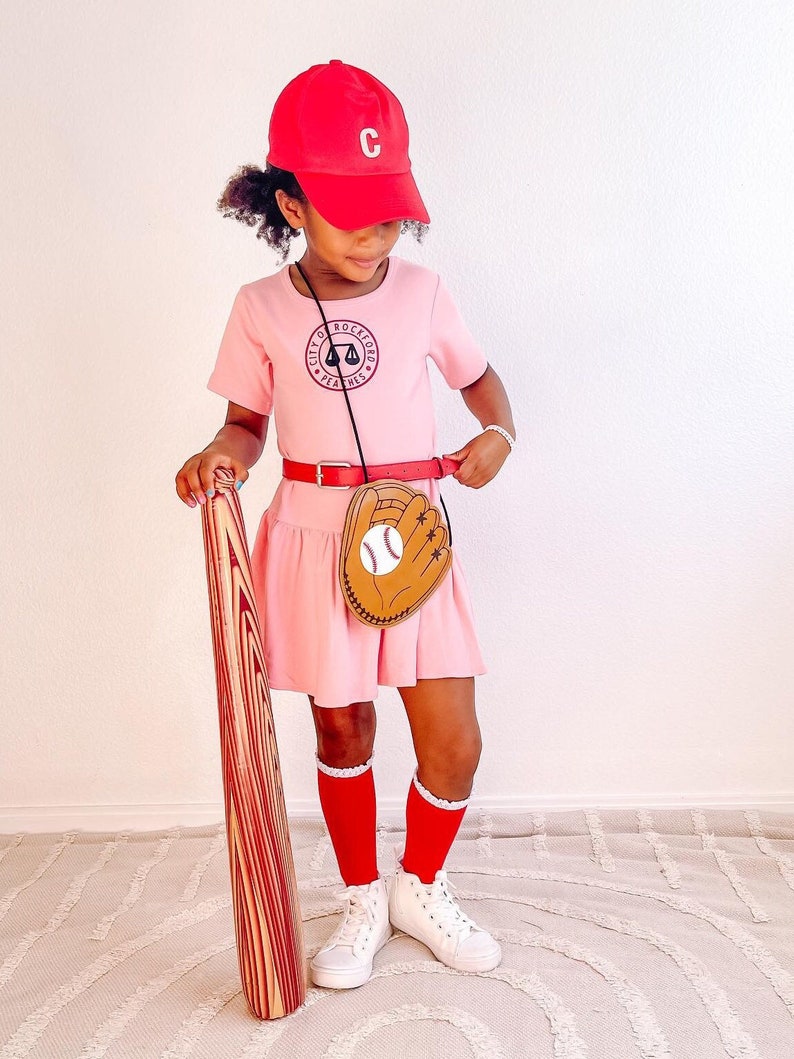 Rockford Peaches Costume, Pink Girls Dress, Baseball Costume, Cute Kids Costume, Halloween, Toddler Dress Up, Photoshoot Idea, Georgia Peach image 2