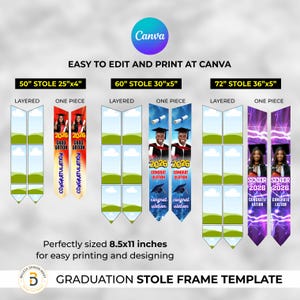 Plantilla personalizada para estola de graduación 2026: Marcos editables de Canva (Descarga digital)