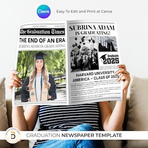 Graduation Newspaper Invitation: Senior Grad Announcement (Canva Editable)