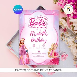 Editable Doll Birthday Invitation | Canva Template for Girls Party | Instant Download