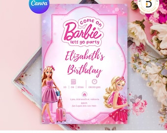 Editable Doll Birthday Invitation | Canva Template for Girls Party | Instant Download
