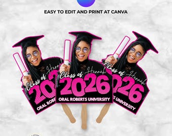 Graduation Paddle Fan Template, Class of 2025, Editable in Canva (Digital Download)