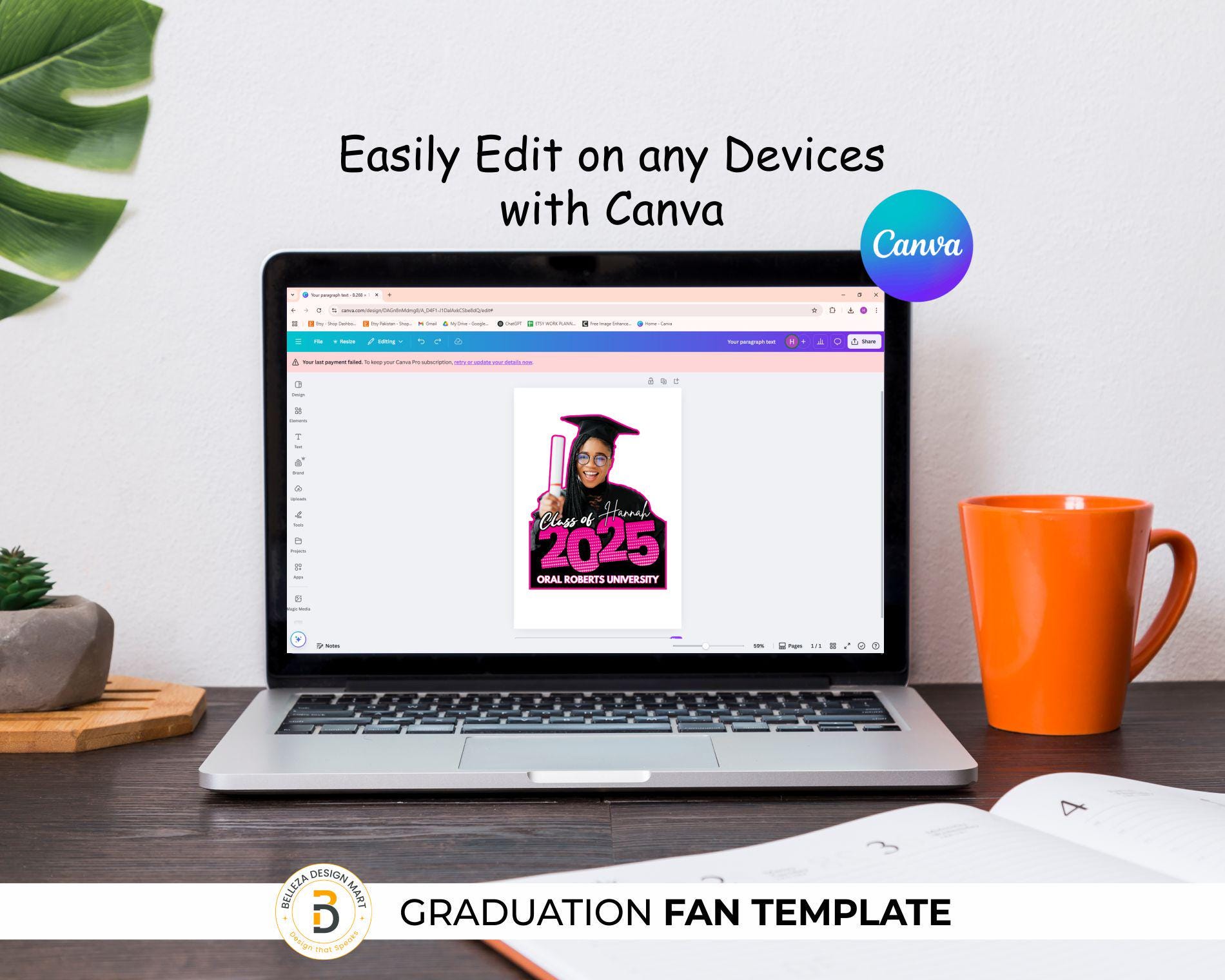 Grad Fan Canva Editable Template, Class of 2025 Graduation Paddle ...