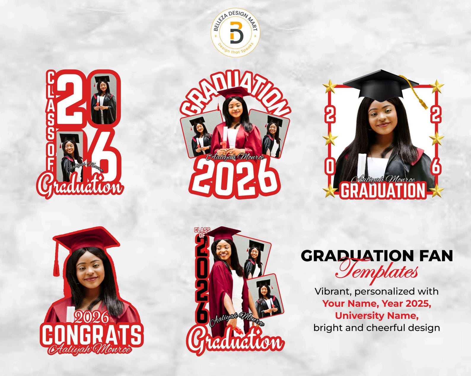 Editable Graduation Fan Templates | Class of 2026 Canva Bundle (digital ...