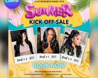 Summer Sale Booking Flyer Template, Hair Wig Nail Tech Lashes MUA Flyer, Book Now Flyer, Braid Special Flyer