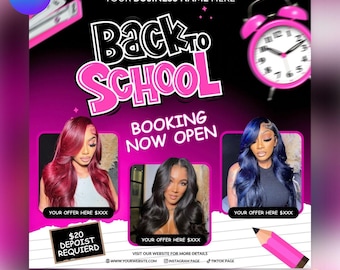 Back To School Flyer, Back to school hair flyer, Back to school sale flyer, DIY canva template, Back 2 School Flyer, Braid Special Flyer