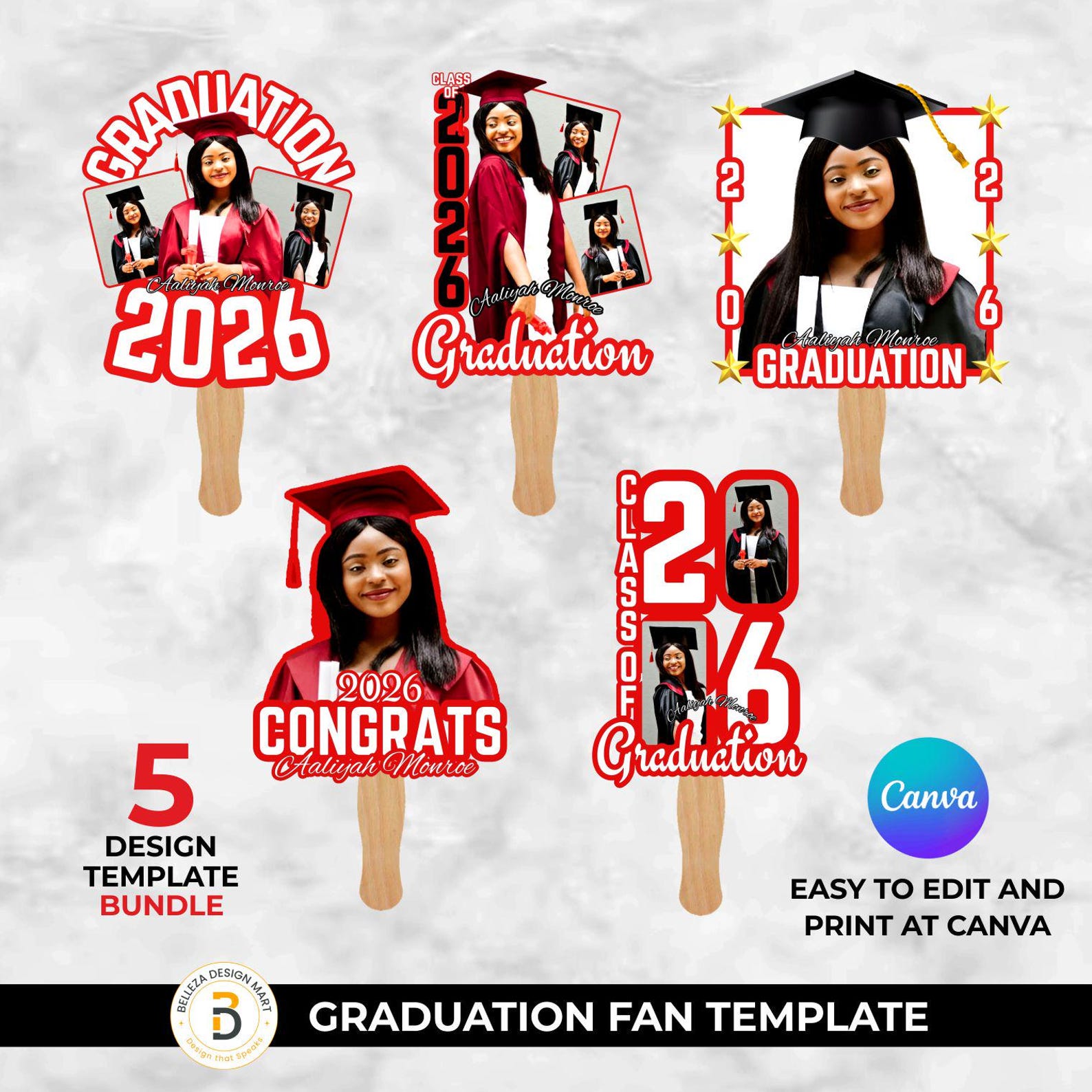 Editable Graduation Fan Templates | Class of 2026 Canva Bundle (digital ...