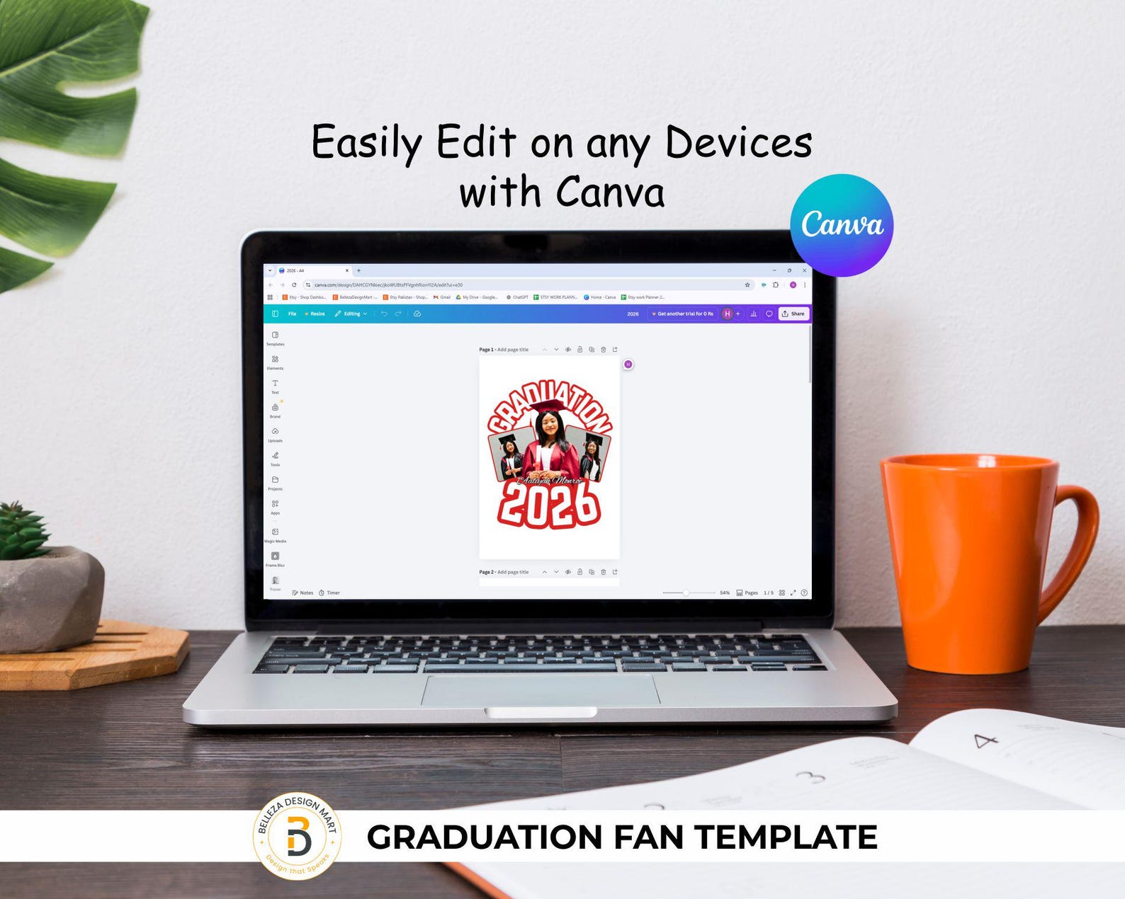Editable Graduation Fan Templates | Class of 2026 Canva Bundle (digital ...